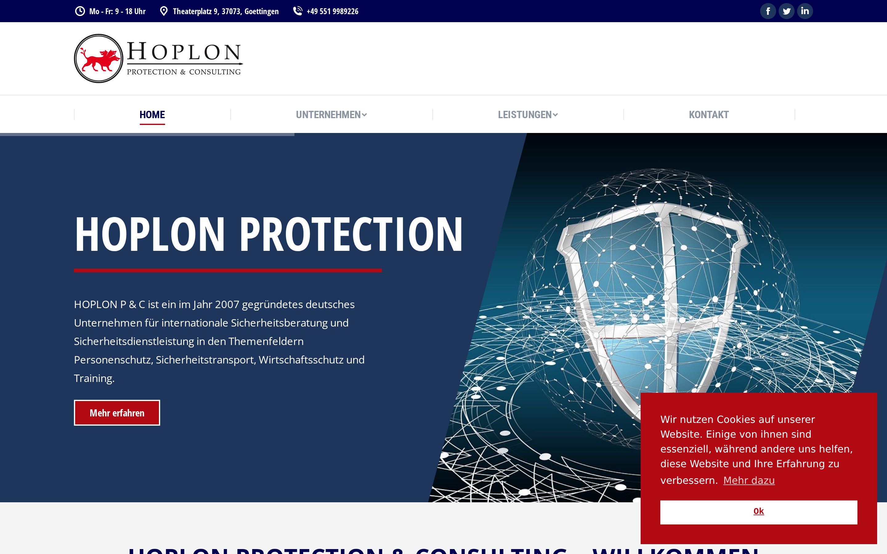 Screenshot der Website Hoplon Protection & Consulting