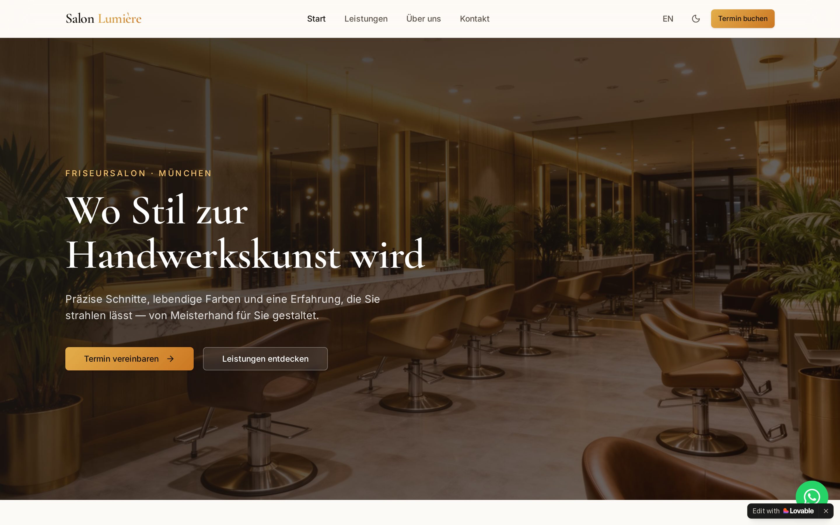 Screenshot der Website Salon Lumière Friseursalon München