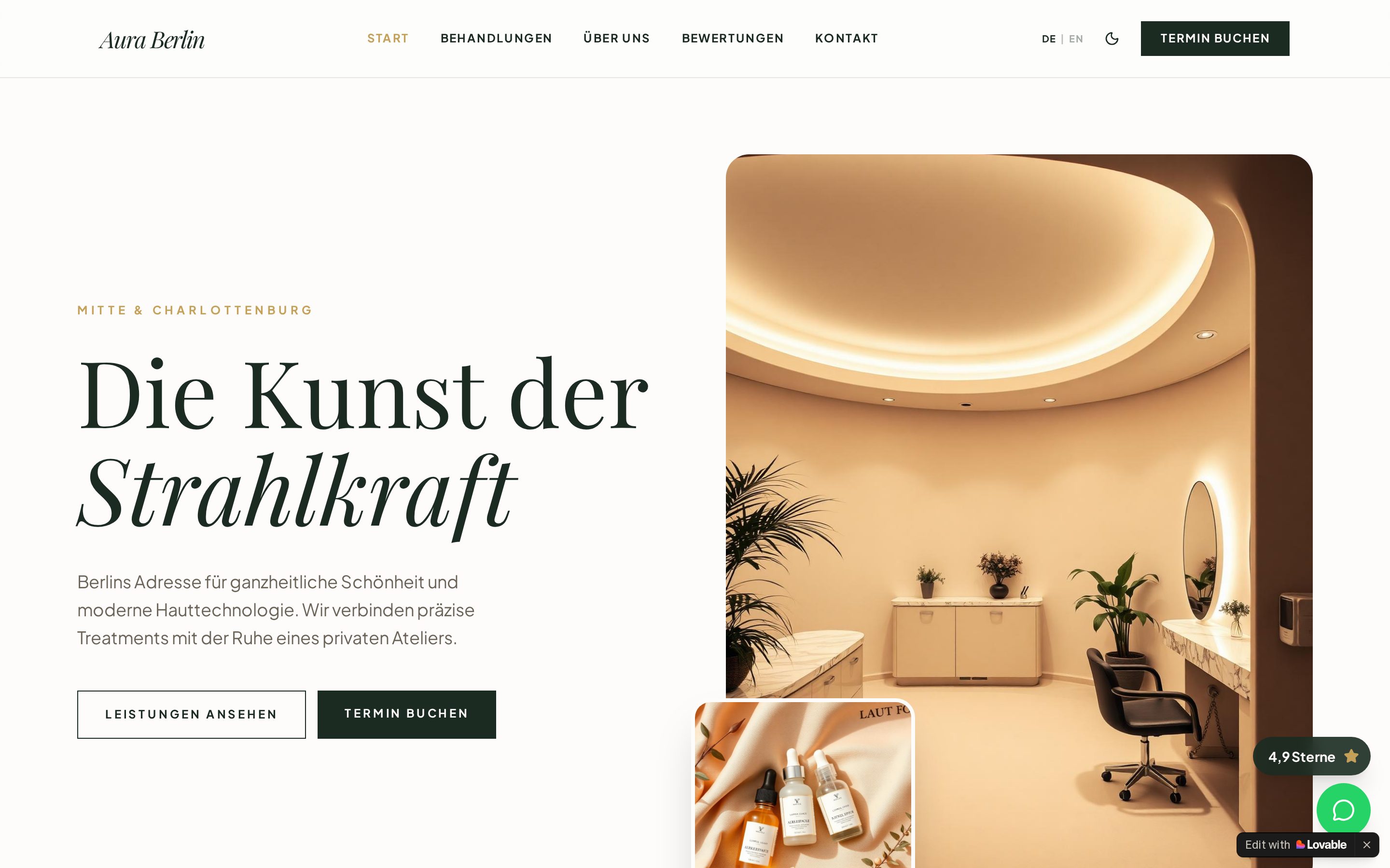 Screenshot der Website Aura Berlin Beauty Studio